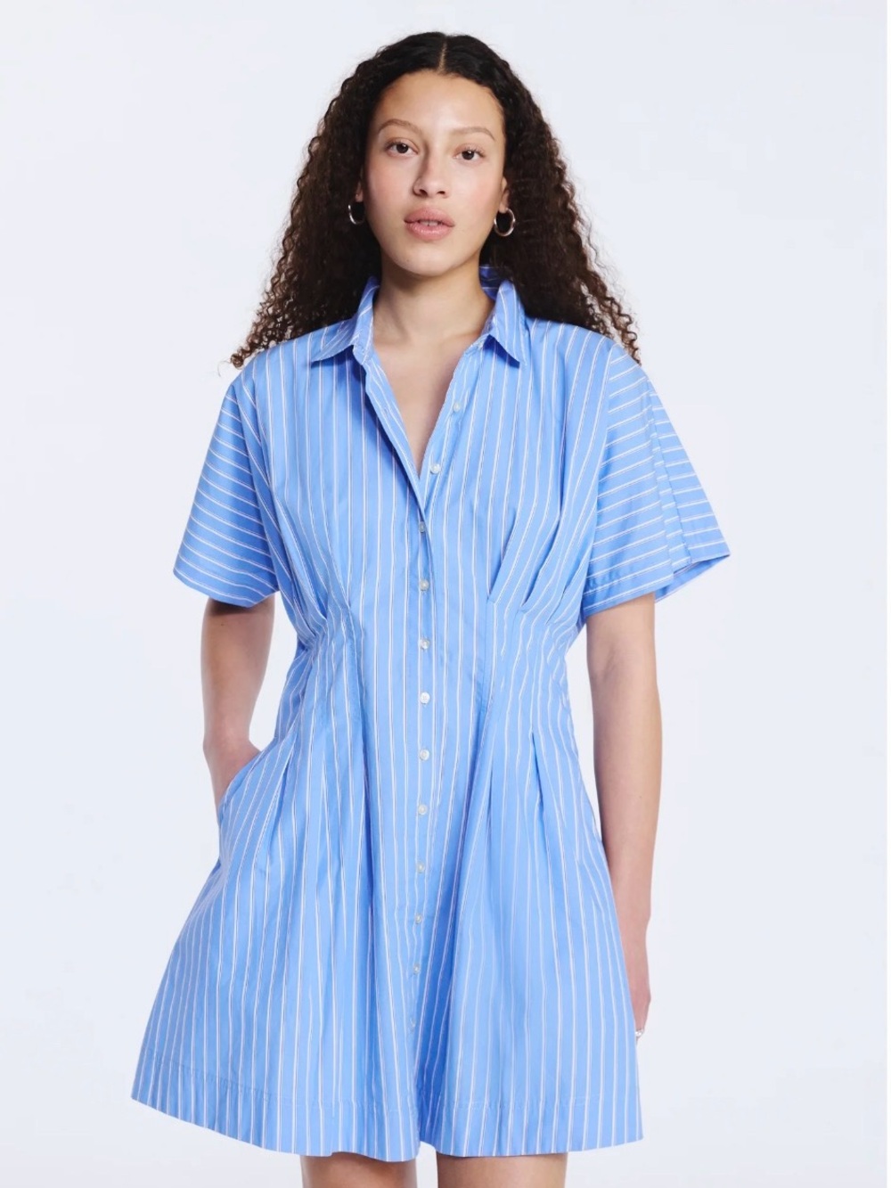 Blue Vertical Stripe Shirt Dress